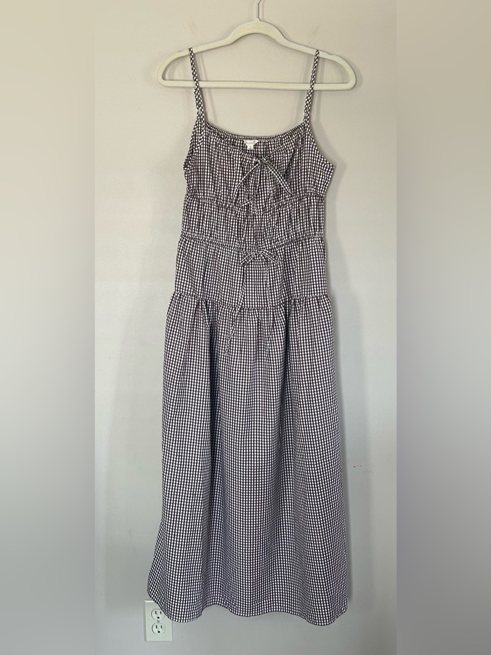 Sim & Sam Gingham Tie-Front Maxi Dress in Brown & White